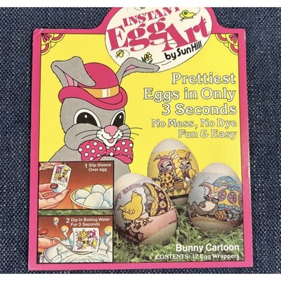 Vintage INSTANT EGG ART by SUNHILL EGG WRAP 12 sleeves Cartoon Rabbit EASTER