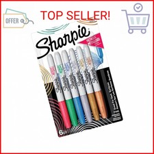 Sharpie Metallics Permanent Markers, Fine Tip, Assorted Colors, 6 Pack