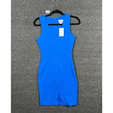 Love Ady Bodycon Midi Dress Womens Size S Blue V-Neck Sleeveless W0-5689 NWOT