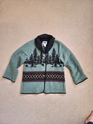 Rare Vintage USA-Made 'WOODED RIVER' Fleece with Pewter Bear Buttons & Back(M)