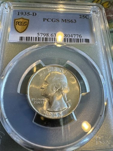 1935 D Washington Quarter. PCGS MS63 Certified. Blast White.