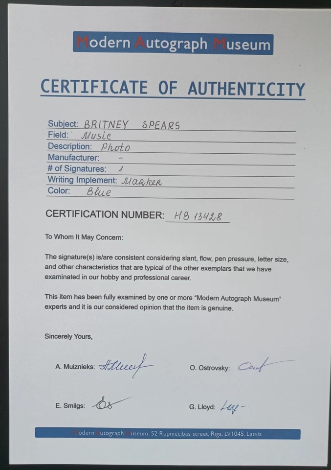 Color Foto, Britney Spears ",Org.Unterschrift mit Zertifikat, 21x30 cm,Top Motiv - Bild 3 von 3