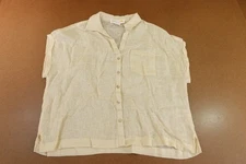 C&C California Womens Medium Ivory Linen Slit Hem Pocket Button-Up Shirt Top New