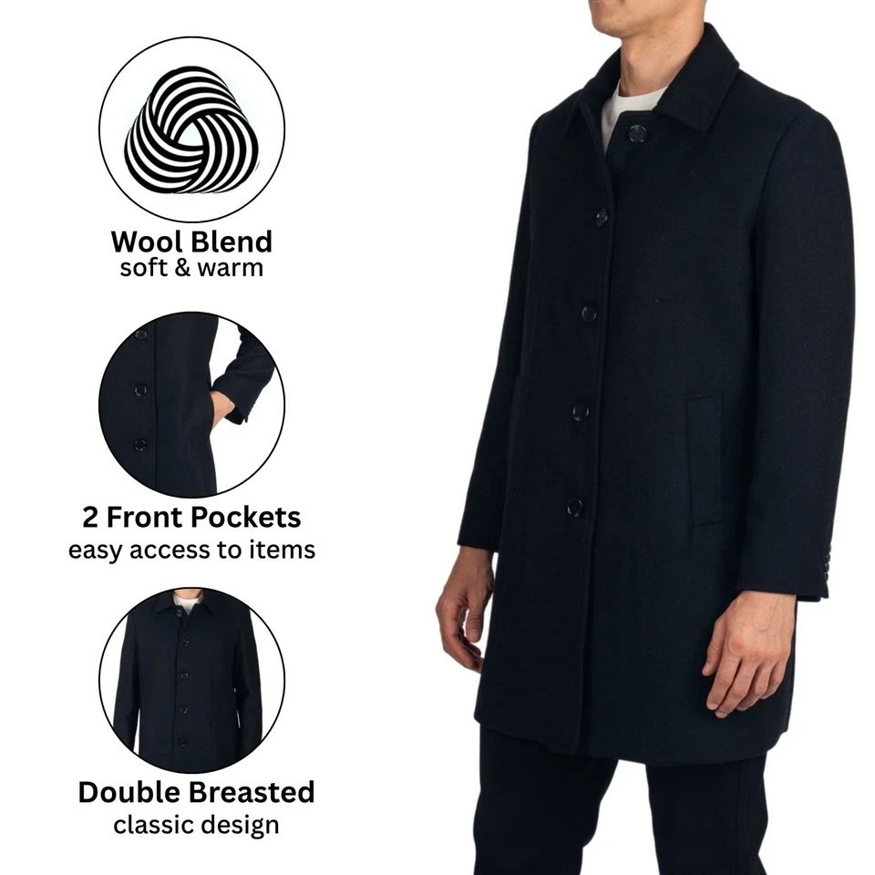 Alpine Swiss Orson Mens Wool Blend Top Coat Winter Car Coat Long Tailored Jacket - Image 3 of 4