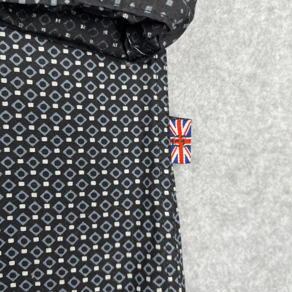 英国洗衣衬衫 M 黑色灰色几何翻盖袖口纽扣长袖男式 — 第 3/4 张图片