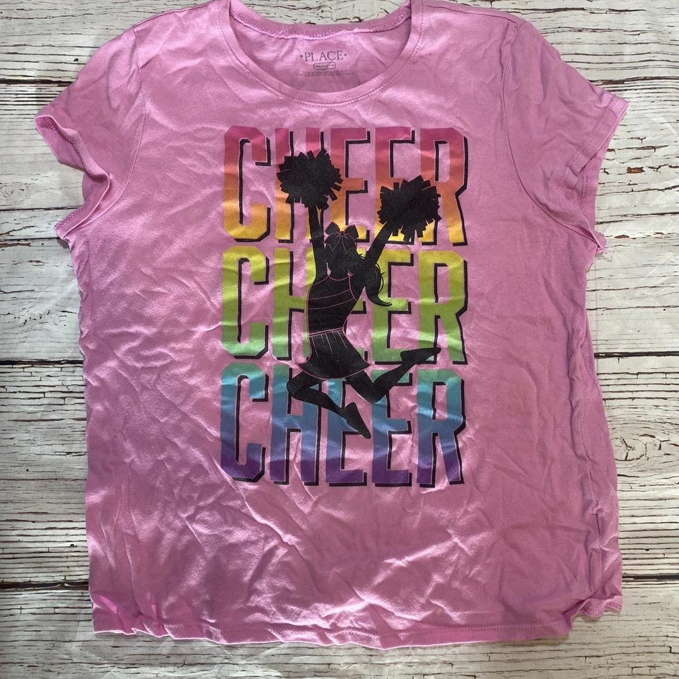 Cheer Graphic Tee Beach Plum Girl’s Size 16 Pink Cheerleading Pom Pom - Image 3 of 4