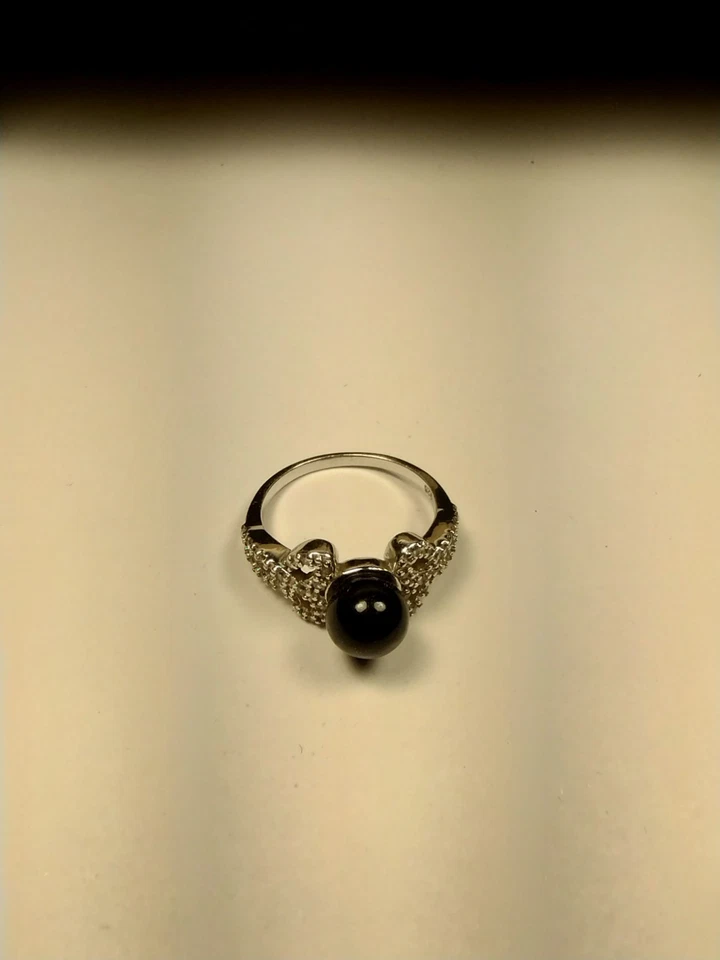 Anillo de plata 925 de perlas negras con juegos transparentes talla 6 Foto 4 de 4