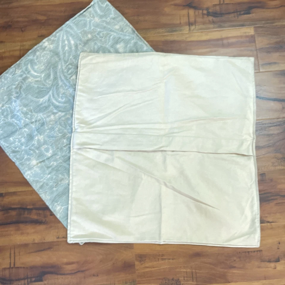 Set of 2 Pottery Barn Pillow Covers 24"x24" Sage Green Beige Embroidered Damask - Image 2 of 4