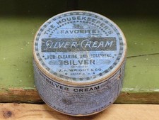 1800s Wright's Silver Cream Polish FULL/Sealed Wood Can/Jar Antique Paper Label
