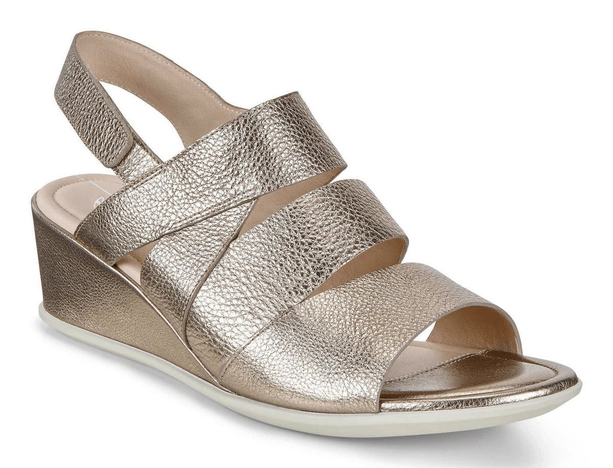 ECCO sandalo donna oro metallizzato forma 35 zeppa punta aperta pelle ciottoli misura