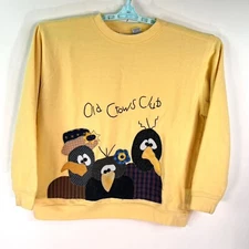 VTG Old Crows Club Sweatshirt Womens Size L Yellow Sewn Made in USA MTA Pro Tag