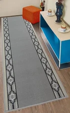 Custom Size Washable Non Slip Trellis Design Grey Runner Rug