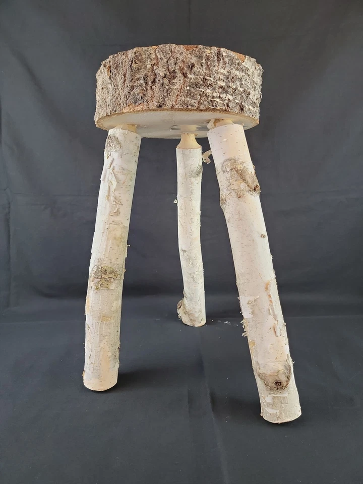 Handmade Real Birch Wood 3 Legged Stool Cabin Furniture Explore 18"H - Image 4 of 4