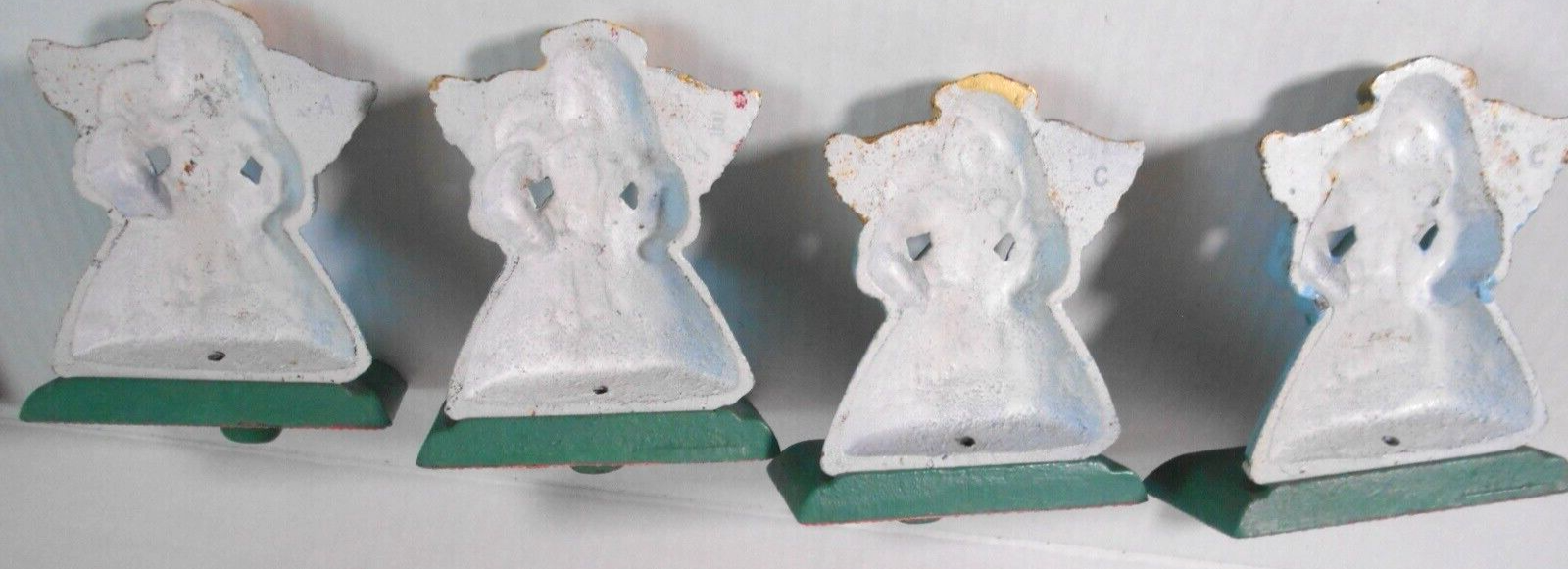 Lot of 4 Vintage CAST IRON Decorated CHRISTMAS ANGELS Stocking Holder