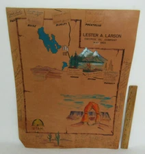VTG 1969 LESTER A LARSON CHEVRON OIL COMPANY SIGNED LEATHER POSTER 23 1/2" TALL