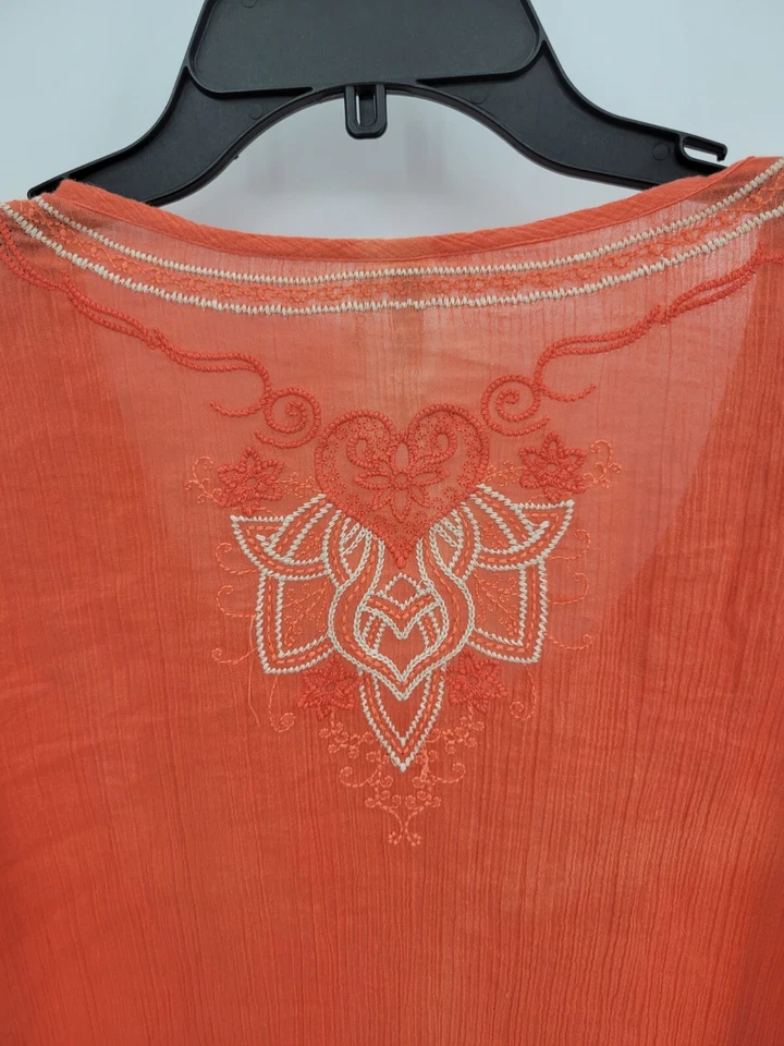 Monoreno Top 女式大号橙色刺绣喇叭袖纱布 Flowy 波西米亚 — 第 4/4 张图片