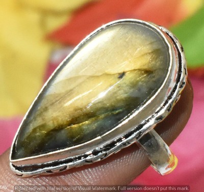 Koral Jewelry Labradorite Vintage Ring - 925 Sterling Silver Boho Chic Ring, Size 7 8 9, Gift Box Included