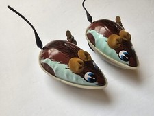 Two Vintage Yonezawa: 3" Mouse Wind-up Toy Plastic Tin Litho Set Pair