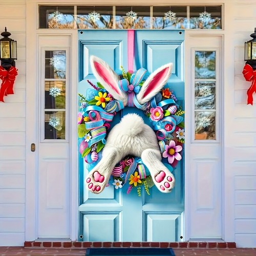Easter Celebration Bunny Door Banner Door Curtains - Non 3D Wreaths - Picture 5 of 8