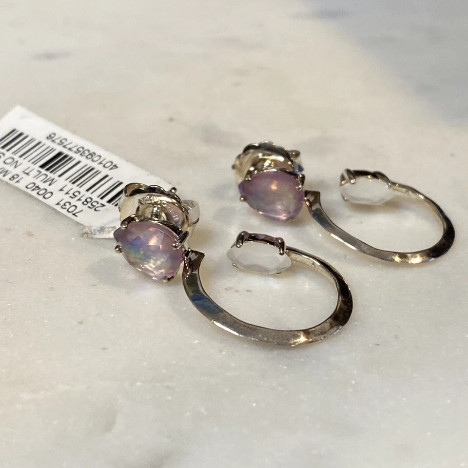 Ippolita PRISMA  2 Stone Double Side Amethyst Mother of Pearl Hoop Earrings RARE - Image 2 of 4