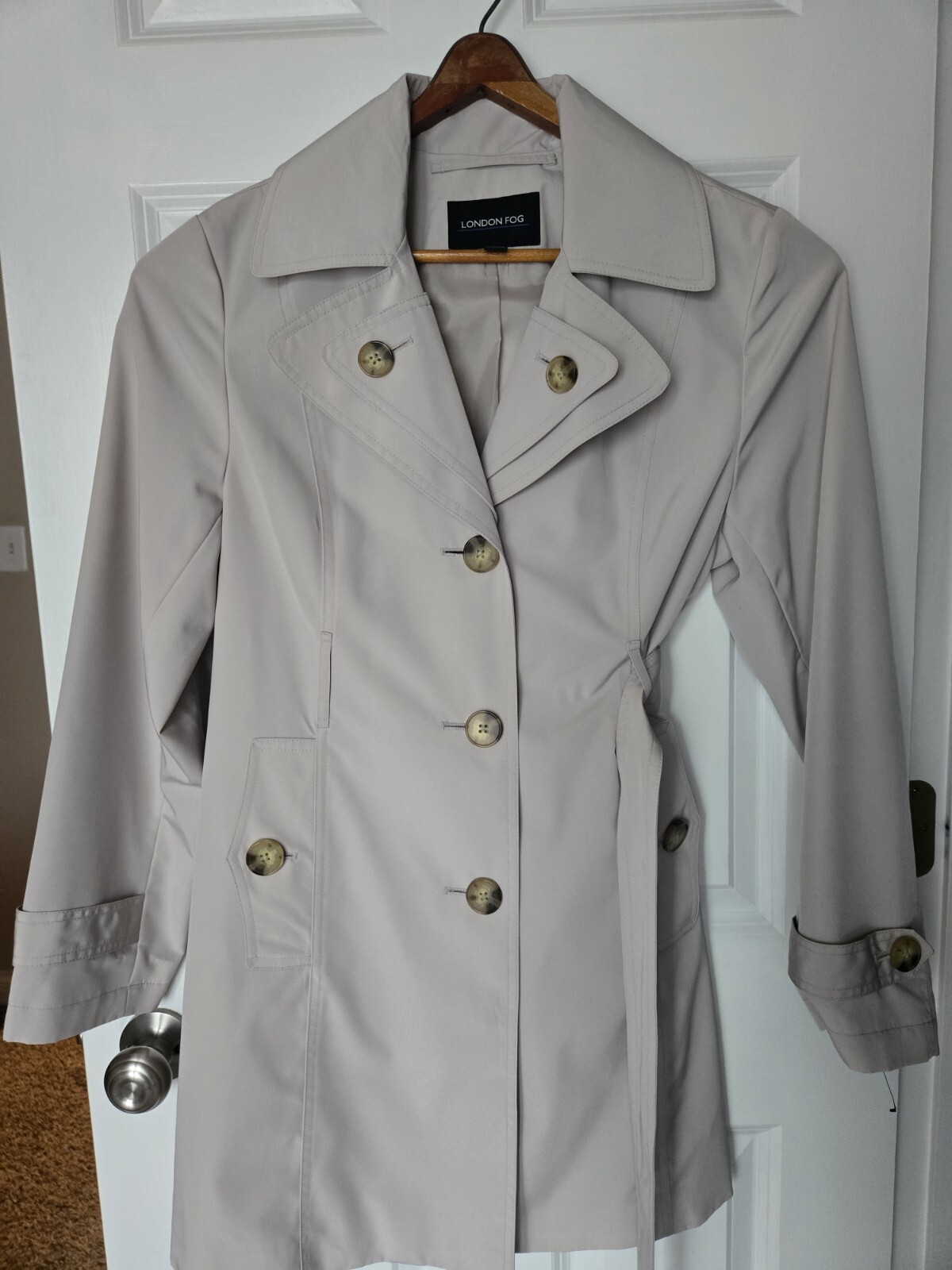 Women's Beige London Fog Trench Coat in Medium Size for Timeless Style and Elegance