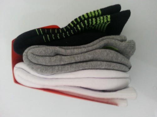 NIKE KIDS CREW SOCKS SHOE SIZE 9C -13Y ~ THREE (3) PAIRS ~GREY/WHITE/BLACK - Picture 2 of 2