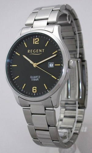 Elegante günstige Regent F-1177 Edelstahl Herrenuhr mit Datum - 5 BAR WR - NEU! - Bild 3 von 5