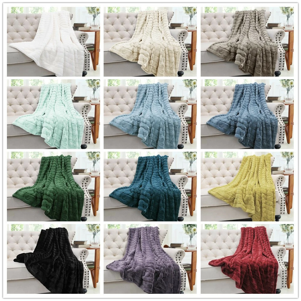 Manta de lujo de piel de visón sintético a rayas - ultra suave y acogedora para sofá o cama Foto 2 de 4