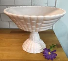 Jeannette Shell Pink Milk Glass  Basket Weave Footed Fruit Bowl 9" Diameter