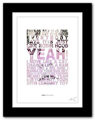T Rex th Century Boy Marc Bolan Lyrics Typography Poster Art Print 102 Ebay