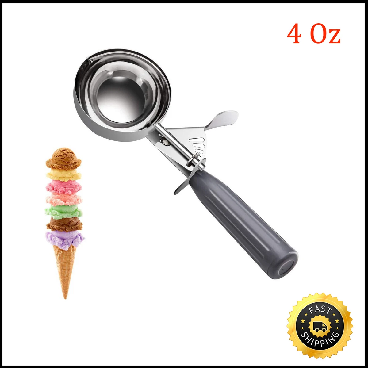 #8 (4 oz) Disher, Scoop, Food Scoop, Ice Cream Scoop, Portion Control - Grey Handle, Stainless Steel, Met Lux - 1ct Box