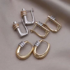 Two-Tone Water Drop Zircon Geometric Silver/Gold Plated Elegant Earrings