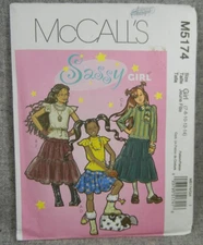 McCalls 5174 Girls Tops Skirts pullover elastic waist collar size 7-14 Uncut