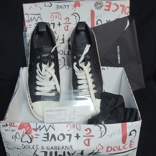 Dolce & Gabbana Portofino Logo Print  Calfskin Nappa Sneakers Size 39.5