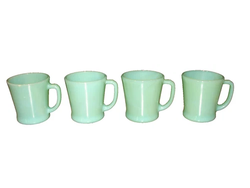(4) Vintage Jadeite Anchor Hocking Fire King D Handled Coffee Mugs Restaurant!!!