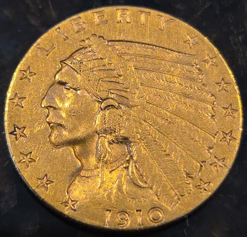 1910 Indian Quarter Eagle $2.50 2½ Dollars 90% Gold Coin AU USA
