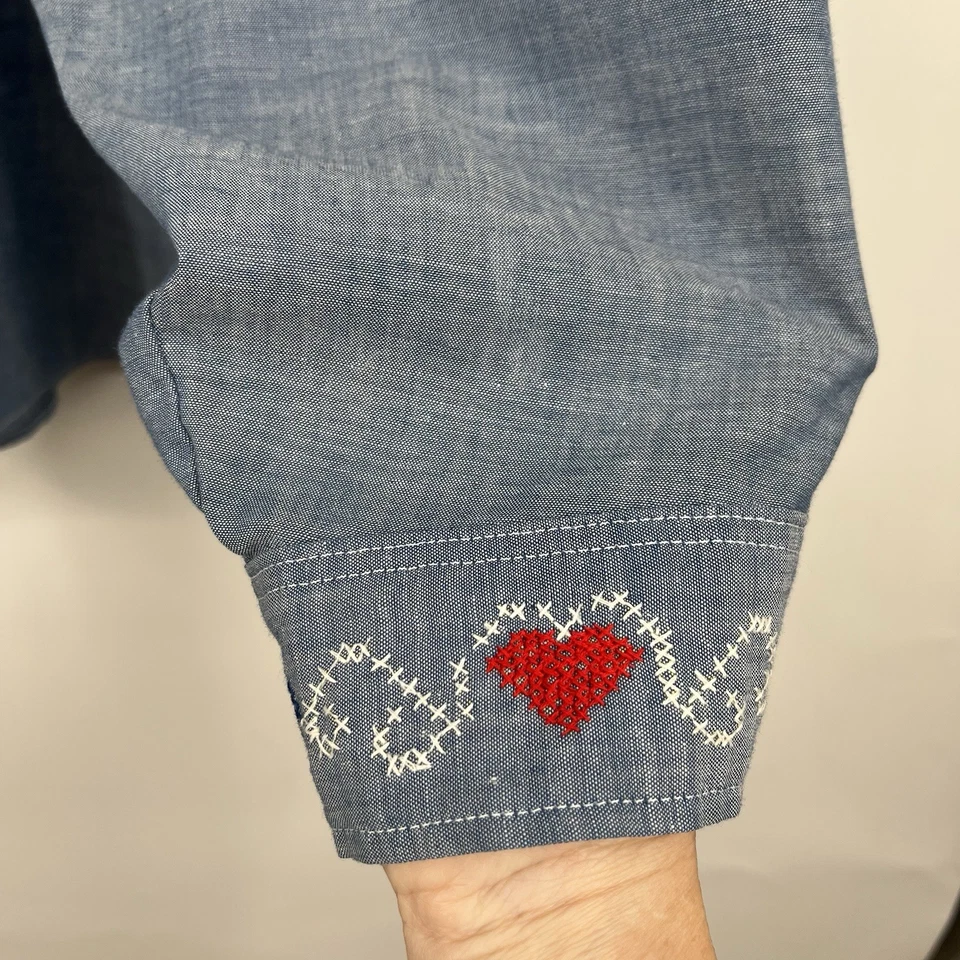 Camisa cambray bordada azul Big Mac de colección años 70 God Bless America Foto 4 de 4