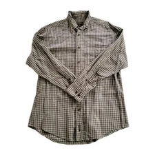 Woolrich Men’s Button Down Shirt Size M Beige Brown Plaid Long Sleeve Outdood