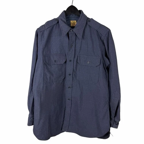 Vintage 1940s Command WW2 Military Uniform Button Up Blue Shirt Size XL