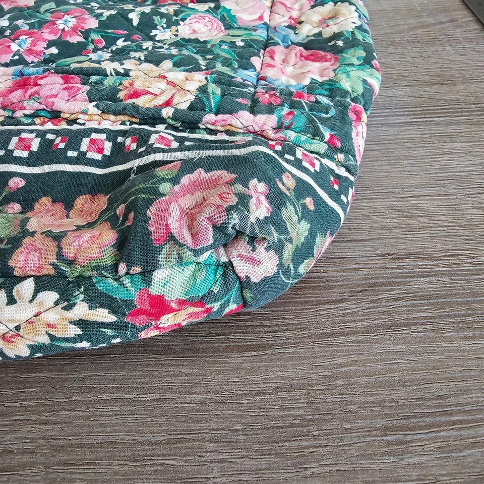 Vintage Vera Bradley Quilted Small Duffel Bag Boston Floral Garden Dark Green - Image 3 of 4