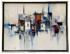 Vintage Abstract Oil Painting On Canvas Signed By Kee Fung NG, Framed 25" x 19"