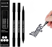 3Pcs Black Food Colouring Markers, Lcing Pens Double Tips Edible Pens for Cake D