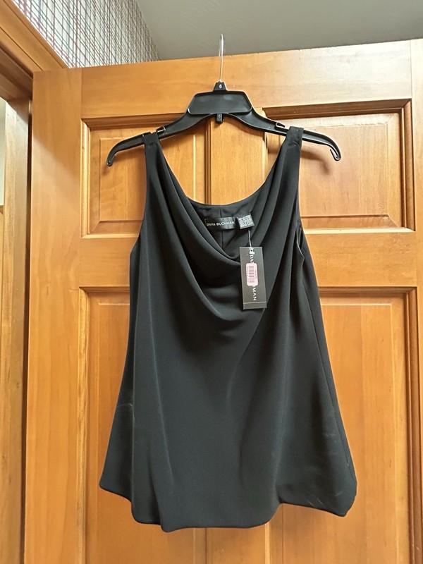 NWT Dana Buchman Women's Size 6 Draped Neck Sleeveless Tank Blouse Black
