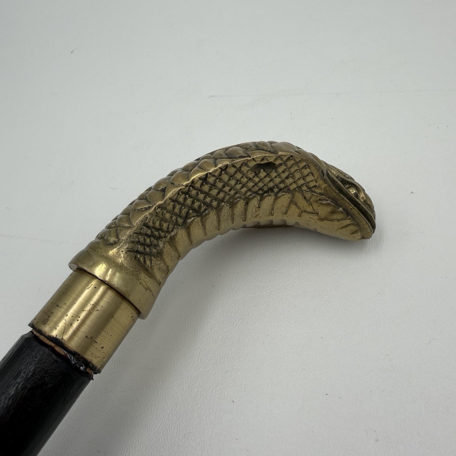 Solid Brass King Cobra Head Handle Snake Wooden W… - image 5