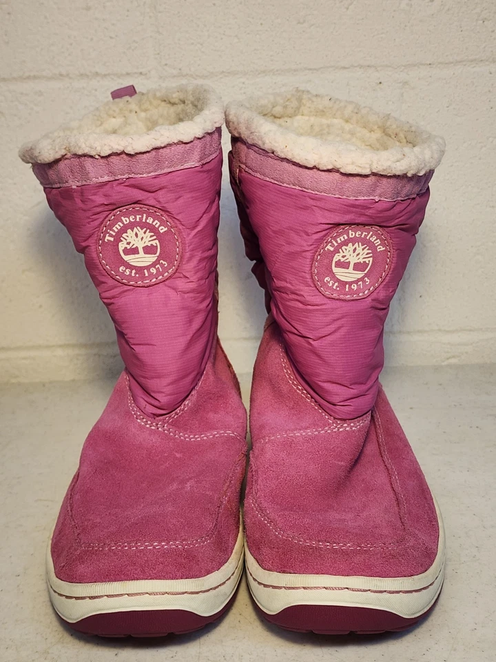 Timberland Girls Pull On Pink Suede Boots Size 4.5M Faux Sherpa Lined Fold Over - Image 2 of 4