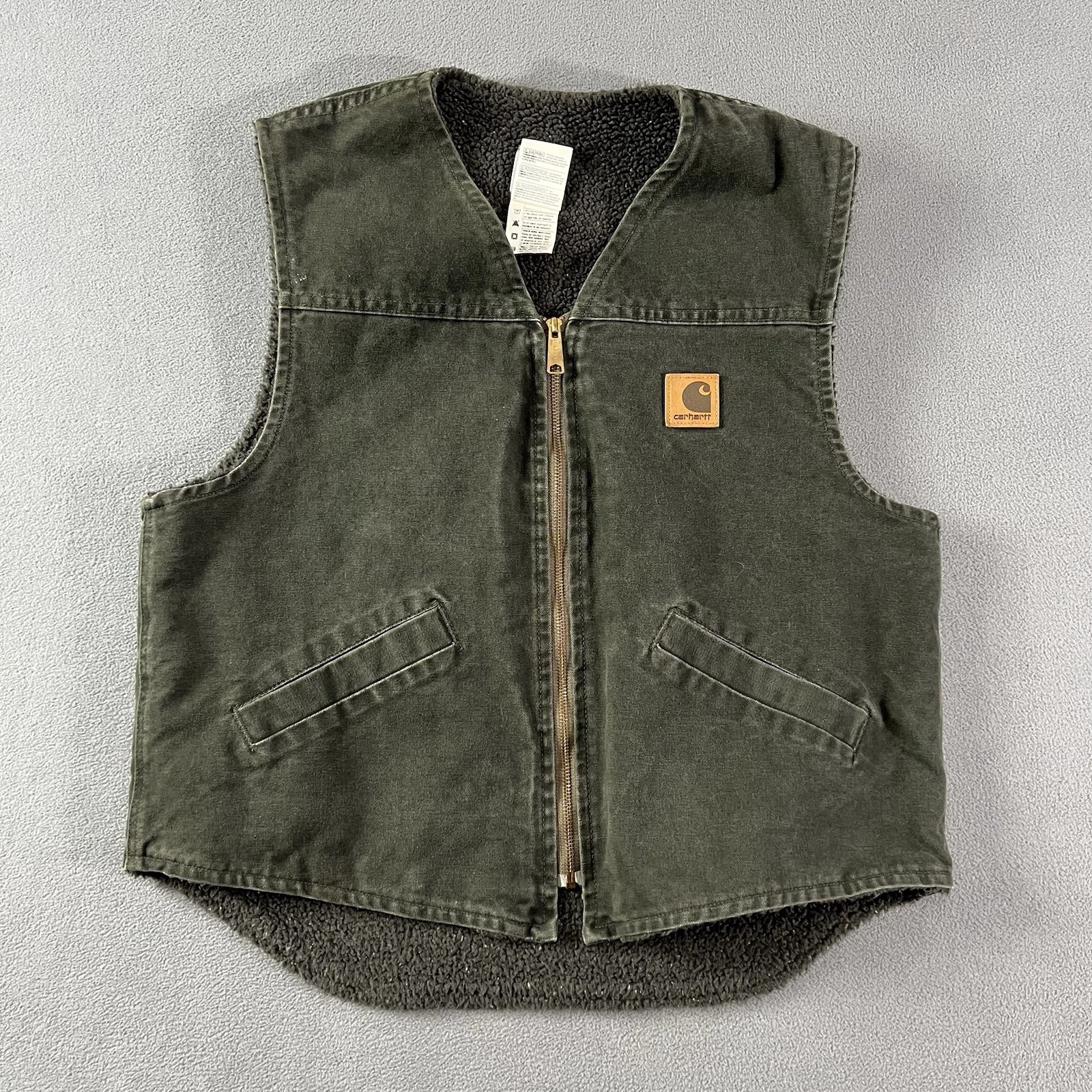 Vintage Carhartt Vest Mens Large Moss Green Sherpa Fleece Lined Workwear V13MOS