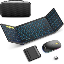 Foldable Keyboard and Mouse, Folding Bluetooth Keyboard Mouse Combo with Back...