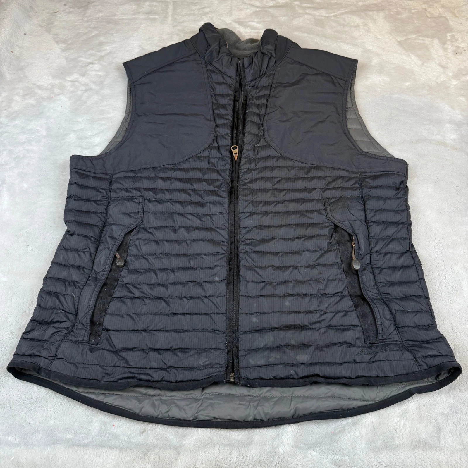 Eddie Bauer Sport Shop Mens Large Black Goose Down Puffer Vest Full Zip Nylon