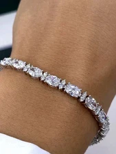 15 CT Oval Cut Lab Created Diamond Women's Tennis Bracelet 14K White Gold Plated