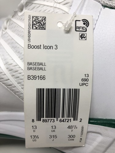 Botines de béisbol de metal Adidas Boost Icon 3 para hombre talla 13,5 B39166 blancos/grises - Imagen 8 de 9